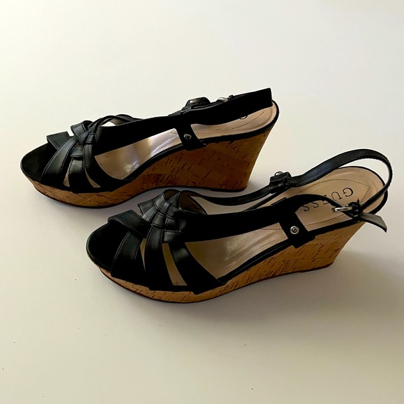 Guess Black Strappy Wedges Size 9 - Picture 3 of 5